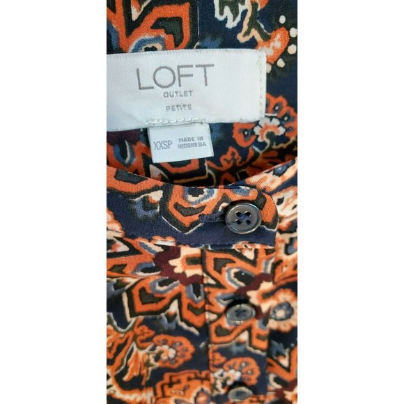 Loft Outlet Women's Petite Medallion Print Shirt Dress Size XXSP Fall Colors - Picture 2 of 5